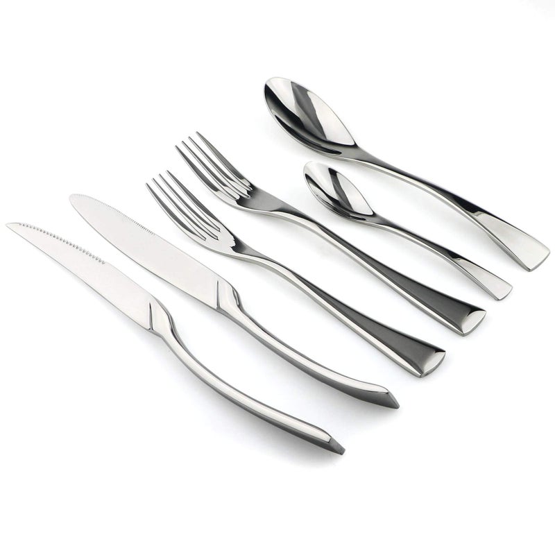 JANKNG 18/10 Stainless Steel Flatware Set, Serrated Steak Knife, Mirror Polishing Silver, Service for 4 - Image 2